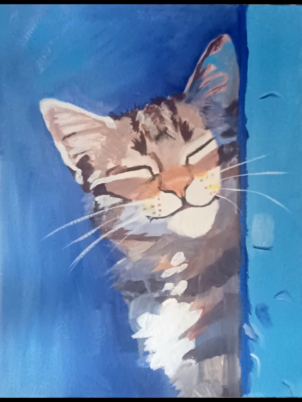 Blue Smiling Cat In The Sun Acrylic Painting- Pets Cat Decor